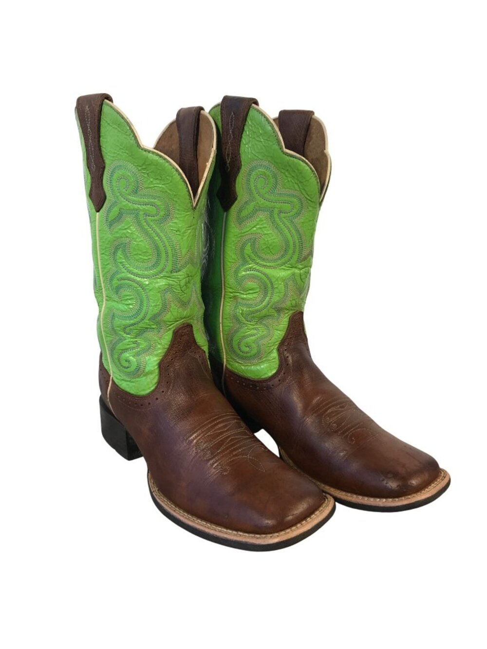Ariat Quickdraw Womens Lime Green Brown Leather Cowboy Boots 6.5 B